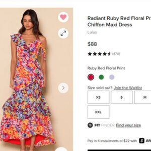 Lulus Radiant Ruby Red Print Floral Chiffon Maxi Dress